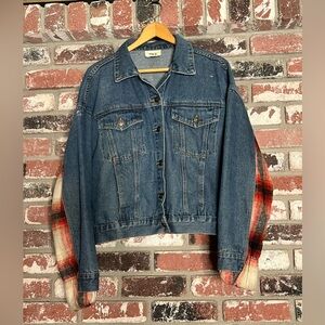 BKE Blue and Red Jean Jacket Classic Denim Style